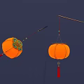 Traditional Round Orange Lanterns With Decorative Patterns Red Tassels And Hanging 3d model