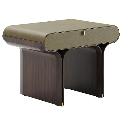 Modern Elegant Bedside Table With Green Leather Top Dark Wooden Legs And Golden Handle Drawer 3d model