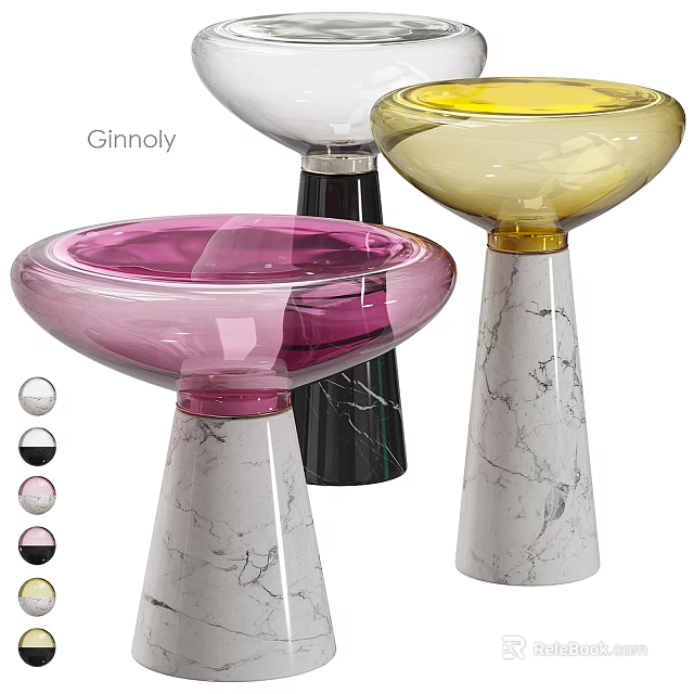 Elegant Modern Table Lamp With Colorful Transparent Pink Yellow Glass Shades And Marble Base 3d model 