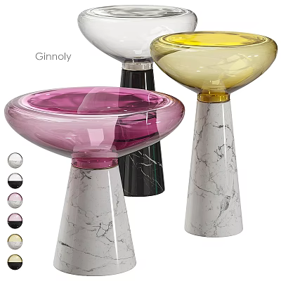 Elegant Modern Table Lamp With Colorful Transparent Pink Yellow Glass Shades And Marble Base 3d model