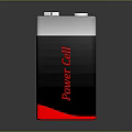 9V Power Cell Battery with Black Red White Design Plus Sign on Dark Background
