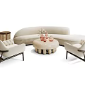 Modern Sofa And Coffee Table Set With Accent Chairs Decorative Items And Soft Fabric 3d model