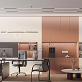 Modern Office Interior Design With Desks Ergonomic Chairs Bookshelves Coffee Machine And Sofa