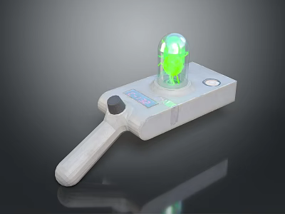 Handheld Sci Fi Tool Featuring Green Glowing Sphere And Control Panel Design 3d model