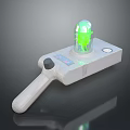 Handheld Sci Fi Tool Featuring Green Glowing Sphere And Control Panel Design 3d model