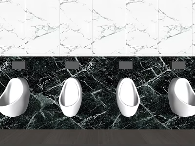 Modern Bathroom Urinals With White And Dark Marble Wall Background Design 3d model