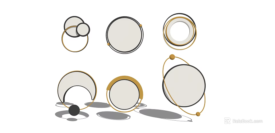 Modern Ceiling Lights With Various Circular Designs And Golden Frames 3d model 