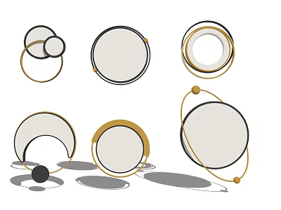 Modern Ceiling Lights With Various Circular Designs And Golden Frames 3d model
