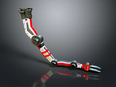 Innovative Robotic Character Mechanical Arm With Red White Sections And Articulated Metal Joints 3d model