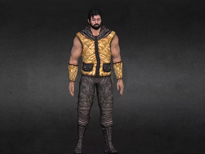 Game And Movie Character With Yellow Sleeveless Jacket Dark Pants And Muscular Build 3d model
