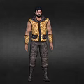 Game And Movie Character With Yellow Sleeveless Jacket Dark Pants And Muscular Build
