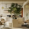 Modern Bubble Tea Shop Interior Design With Counter Green Plants And Seating Area