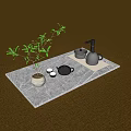 Minimalist Modern Tea Set With Teapot Cups And Green Plant On Marble Tray