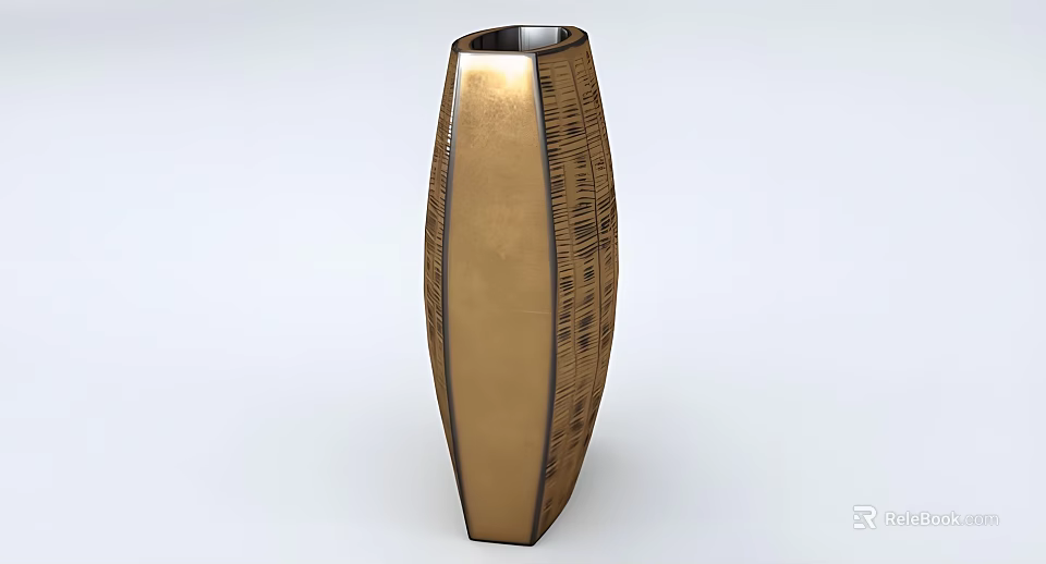 Golden Ceramic Vase With Tall Slender Shape Geometric Patterns And Glossy Surface 3d model 