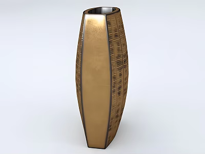 Golden Ceramic Vase With Tall Slender Shape Geometric Patterns And Glossy Surface 3d model