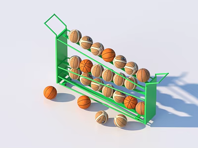 Green Basketball Storage Rack With Multiple Balls For Home Organization 3d model