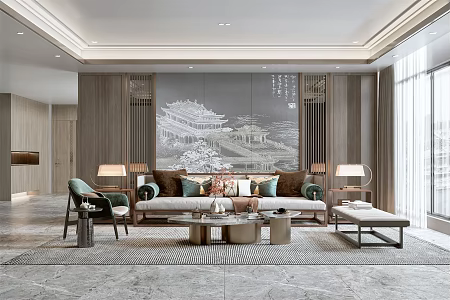 New Chinese Living Room 3d model