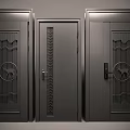 Modern Security Doors with Three Decorative Grilles Sturdy Construction and Secure Lock Features 3d model