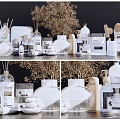 Modern Bathroom Accessories With White Ceramic Containers Aromatherapy Bottles Storage Boxes And Brushes 3d model