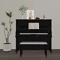 Elegant Black Piano And Portrait Painting Interior With Open Sheet Music Green Plant And Bench