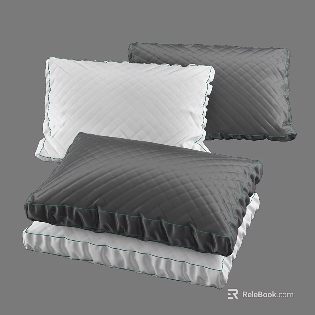 Modern Decorative Pillows With Quilted Texture Ruffle Edges In White And Dark Gray 3d model 