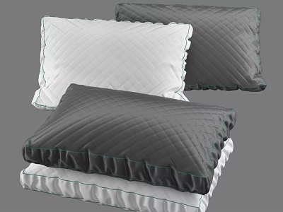 Modern Decorative Pillows With Quilted Texture Ruffle Edges In White And Dark Gray 3d model