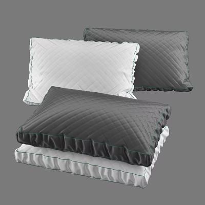 Modern Decorative Pillows With Quilted Texture Ruffle Edges In White And Dark Gray 3d model