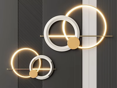 Modern Circular Wall Decor Illuminated LED Ring Design With Various Sizes And Gold Accents 3d model