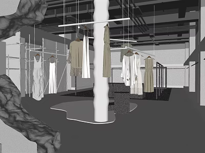 Modern Clothing Store Interior With Hanging Clothes And Spacious Layout 3d model
