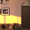Modern Cozy Living And Dining Room With Soft Leather Sofa And Beautiful Panoramic Sunset View