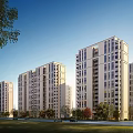 Modern High Rise Residential Buildings Exterior With Greenery Trees Road And Cars