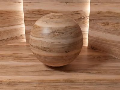 Wooden Sphere Decorative Component Placed On Wooden Surfaces With Natural Texture 3d model
