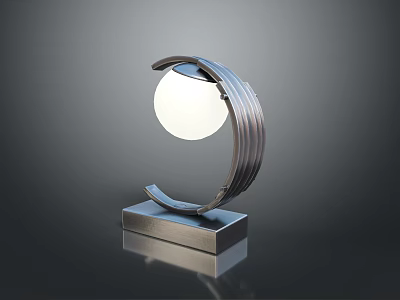 Modern Lighting Combination With Silver Metal Ring White Spherical Bulb And Square Base 3d model