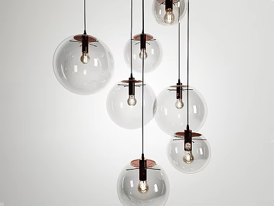 Modern Transparent Glass Globe Pendant Lights With Black And Copper Hanging Details 3d model