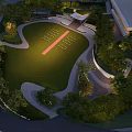 Modern Plaza Landscape Design With Curved Pathways Palm Trees And Water Features