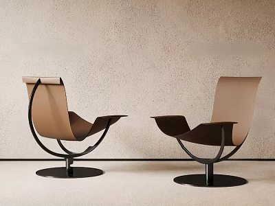 Modern Brown Leather Leisure Chairs With Black Metal Frame And Round Base Design 3d model