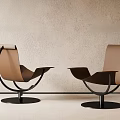 Modern Brown Leather Leisure Chairs With Black Metal Frame And Round Base Design