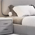 Modern Double Bed Interior With Soft Headboard Nightstand White Bedspread And Gray Pillows 3d model