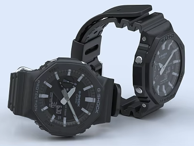 Two Black Sport Watches With Robust Straps And Detailed Dials 3d model