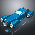 Vintage Blue Streamlined Car With Classic Headlights And Retro Body Design