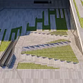 Modern Geometric Outdoor Staircase With Glass Structure Escalator And Grass Lawn