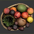 Fresh Mixed Fruits in Woven Basket with Pineapple Apple Orange and Grapes