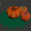 Three Orange Pumpkins on Green Grassy Surface as Fresh Food Display for Seasonal Use