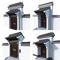 Ancient Architecture Gateway Design With Traditional Tiled Roof Wooden Door And White Walls