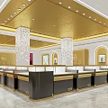 Elegant Jewelry Store Interior Design With Gold Ceiling Decorative Pillars And Display Counters