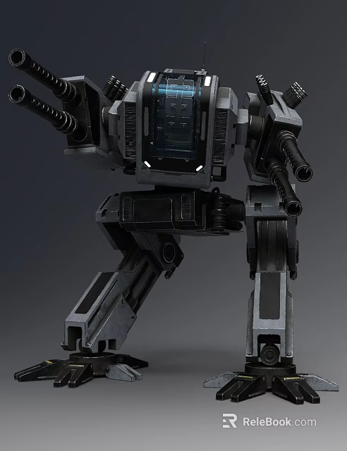 Mechanical Tank With Robotic Legs Multiple Armored Cannons And Heavy Armor 3d model 