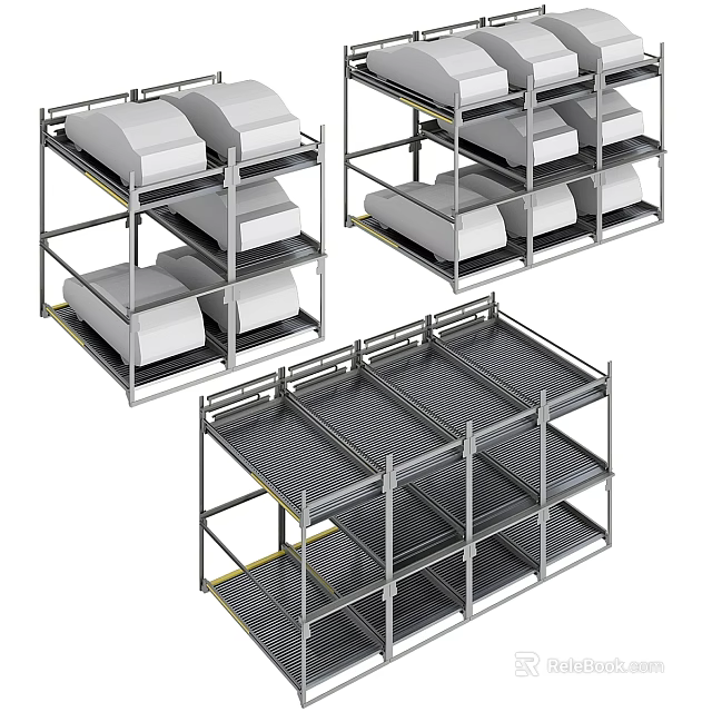 Multi tiered Metal Shelving Building Components With White Elements And Frame Structure 3d model