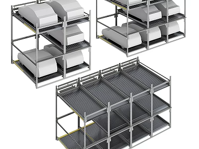 Multi tiered Metal Shelving Building Components With White Elements And Frame Structure 3d model