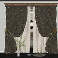 Elegant Damask Pattern Curtains with Golden Tiebacks and Sheer Lining for Window Decoration