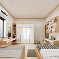 Cozy Kids Room With Two Beds Wooden Furniture Moon Star Decor And Building Blocks